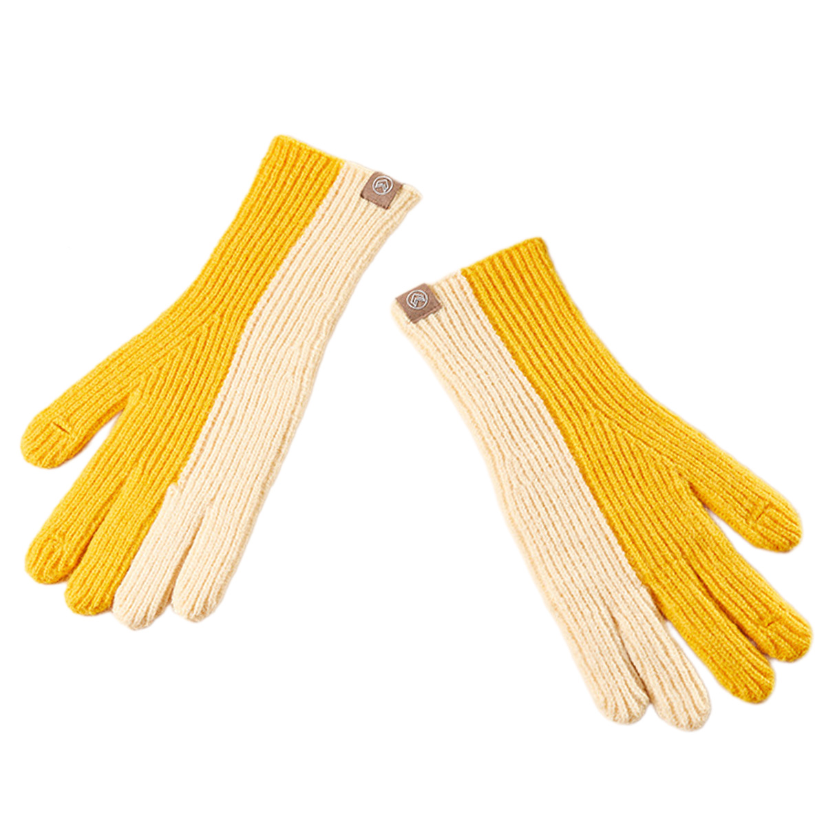 1 par de guantes cálidos tejidos de color de costura para otoño e invierno, guantes de lana antifrío con pantalla táctil y dedos abiertos